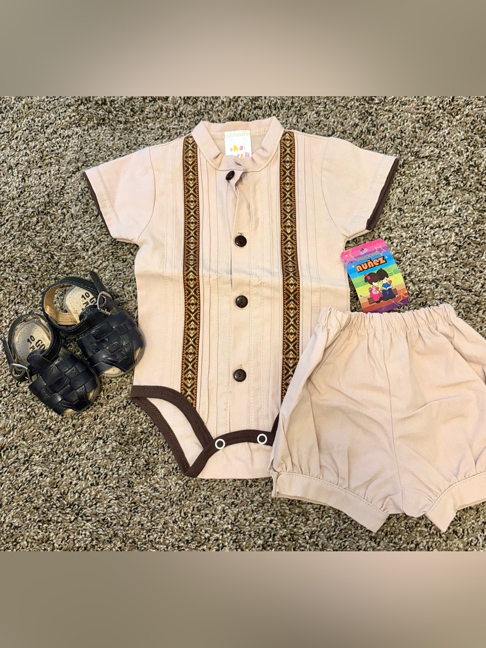 Authentic Baby Guayabera Romper Set with Huaraches